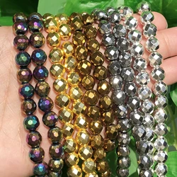 2/3/4/6/8/10mm Natural Faceted Hematite Beads Gold Silver Plated Round Loose Beads For Jewelry Making Diy Bracelet Accessories
