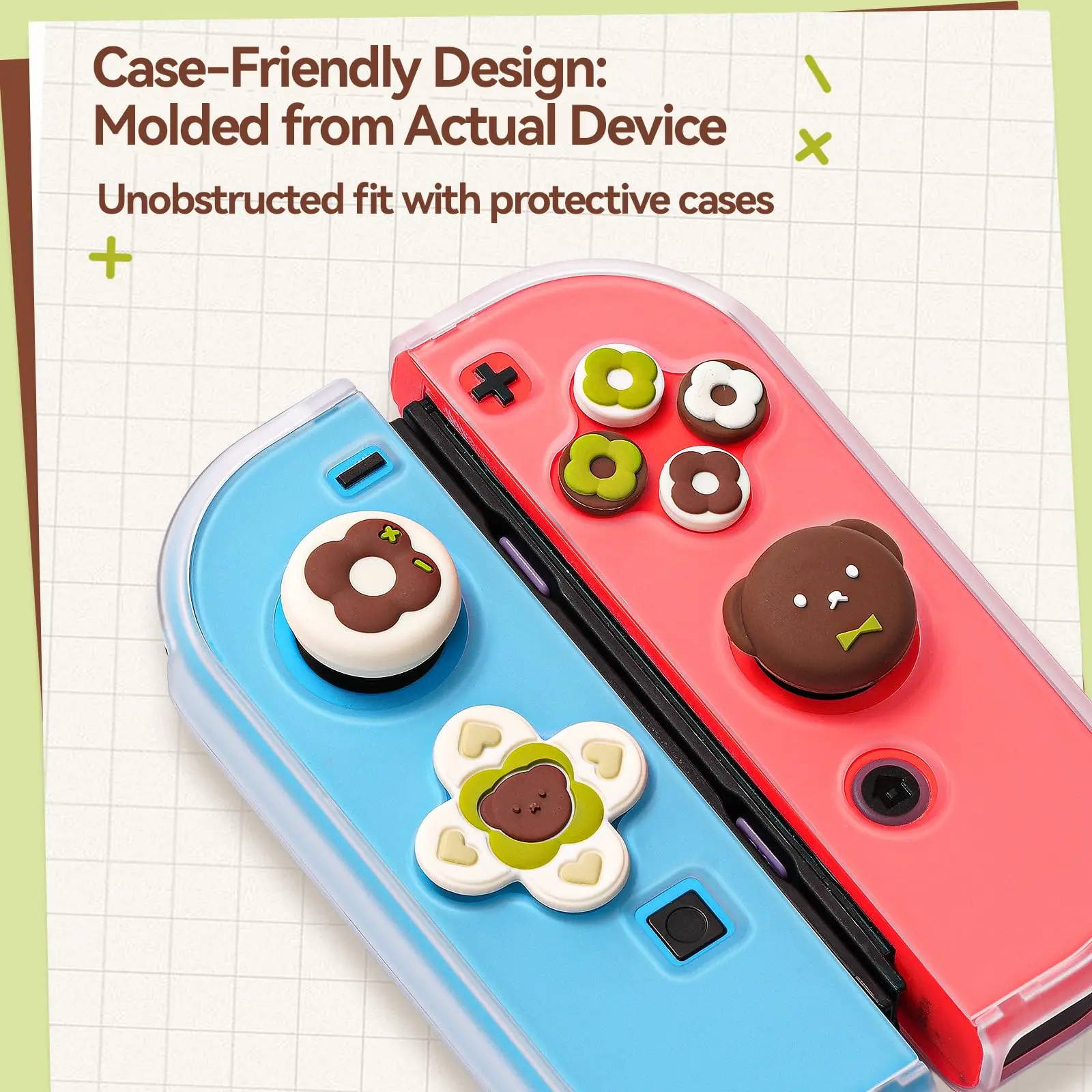 مجموعة أغطية أزرار GeekShare Cross D-Pad قبعات قبضة الإبهام متوافقة مع Switch/OLED، أغطية غطاء أزرار المفاتيح ABXY، كوما دونات