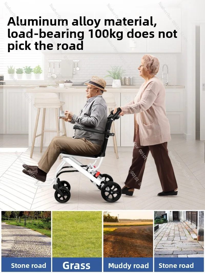 Foldable Aluminum Hand Push Wheelchair Light Mobility Transport Chair For Seniors Injury Recovery Travel