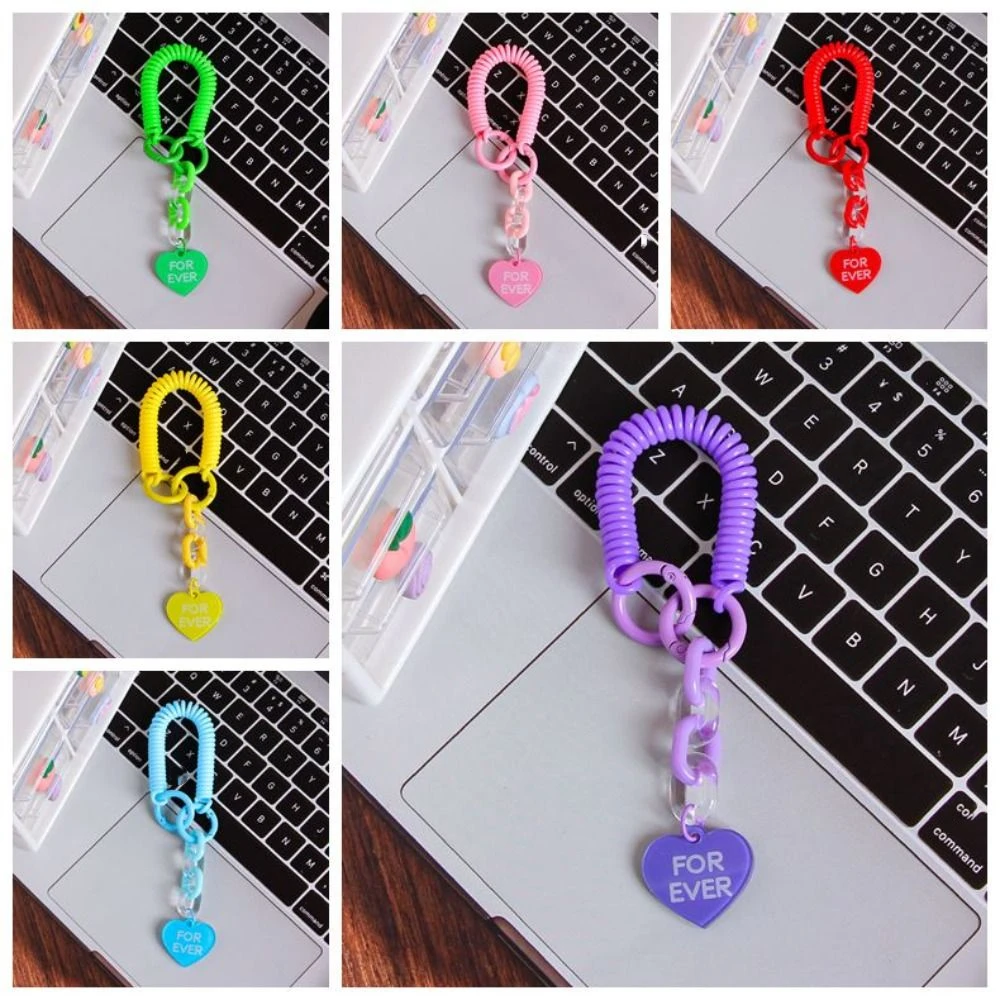 Cute Candy Color Coil Spring Keychain Acrylic Chain Letter Car Key Ring School Bag Accessories Toys Bag Pendant Girl/Boy