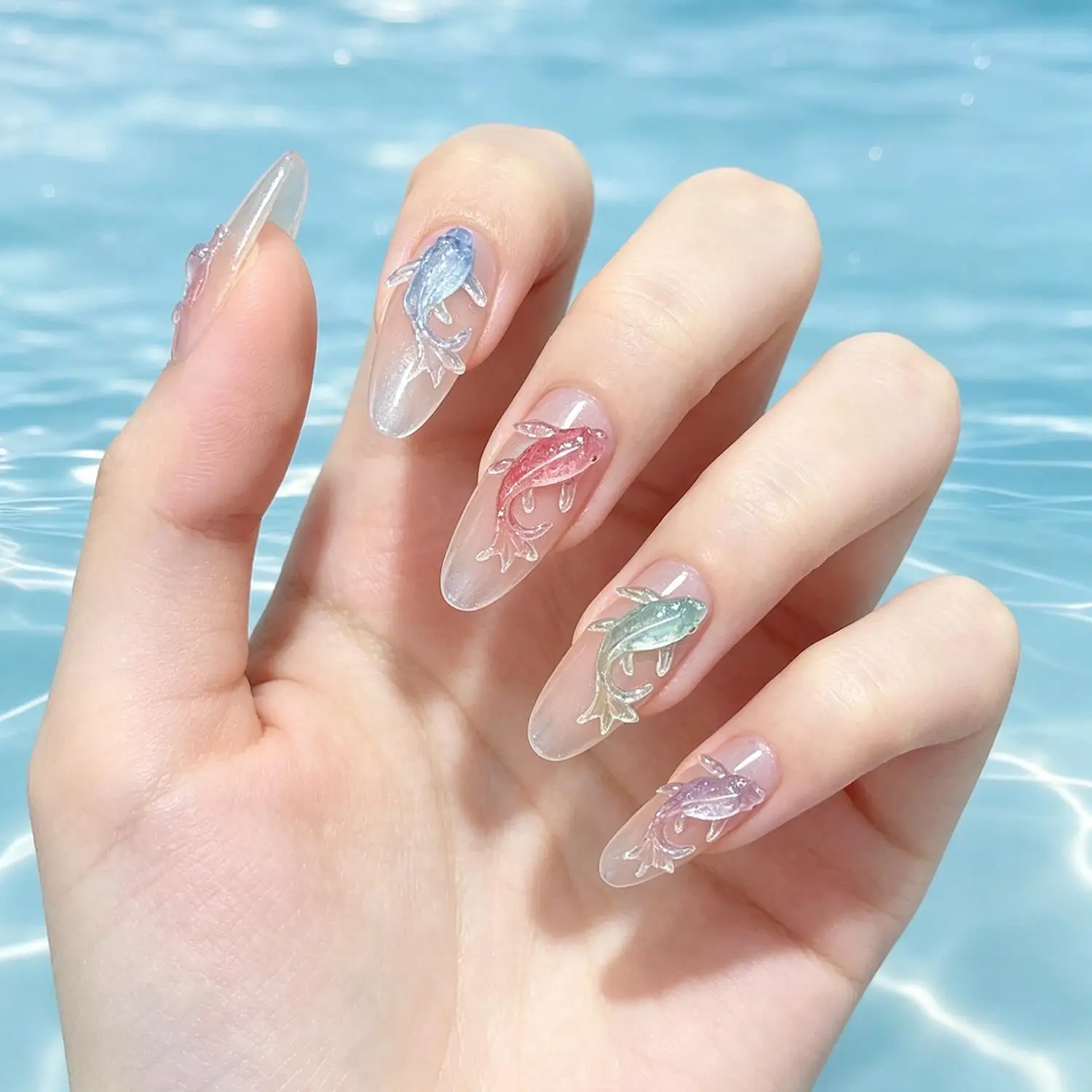50Pcs 3D Aurora Transparent Little Fish Nail Charms Mixed Goldfish Nails Decorations Shiny Resin Koi for Summer Manicure Design view 6