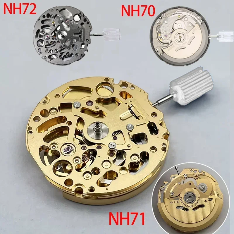 Оригинальный NH71 NH72 NH70 высокоточный скелетонизированный механизм с автоматическим автоподзаводом, 24 камня, детали для модификации механизма