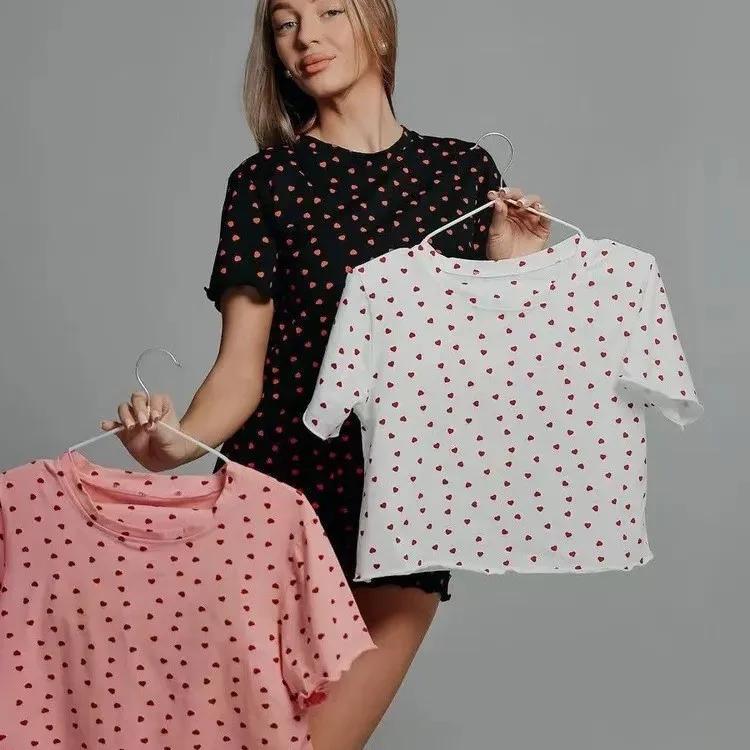 Women's Four Seasons Sexy Four-Sided Elastic Round-neck Cotton Home Sleeping Set - Short Sleeve Shorts Sleeping Pants