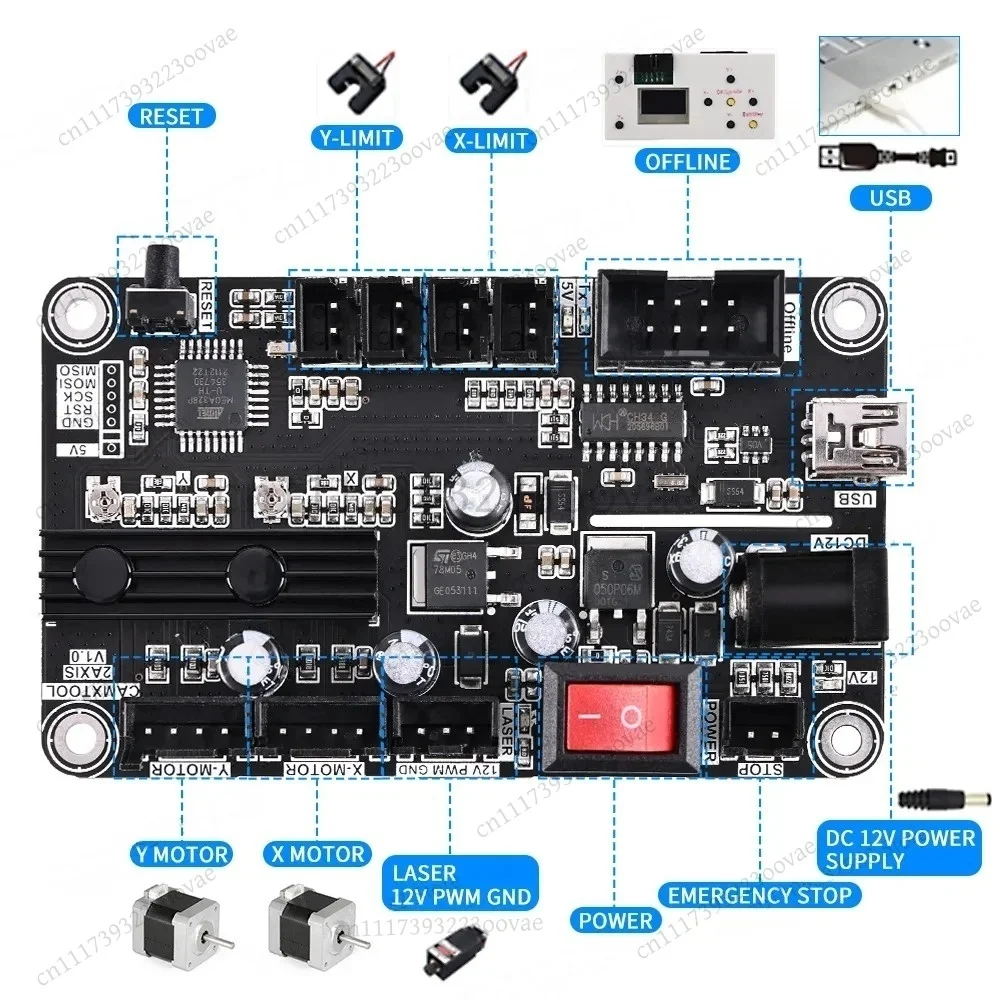 Df 2-Axis Laser Engraver Control Board Type-C USB Integrated Driver Mainboard GRBL For DIY Engraving Machine