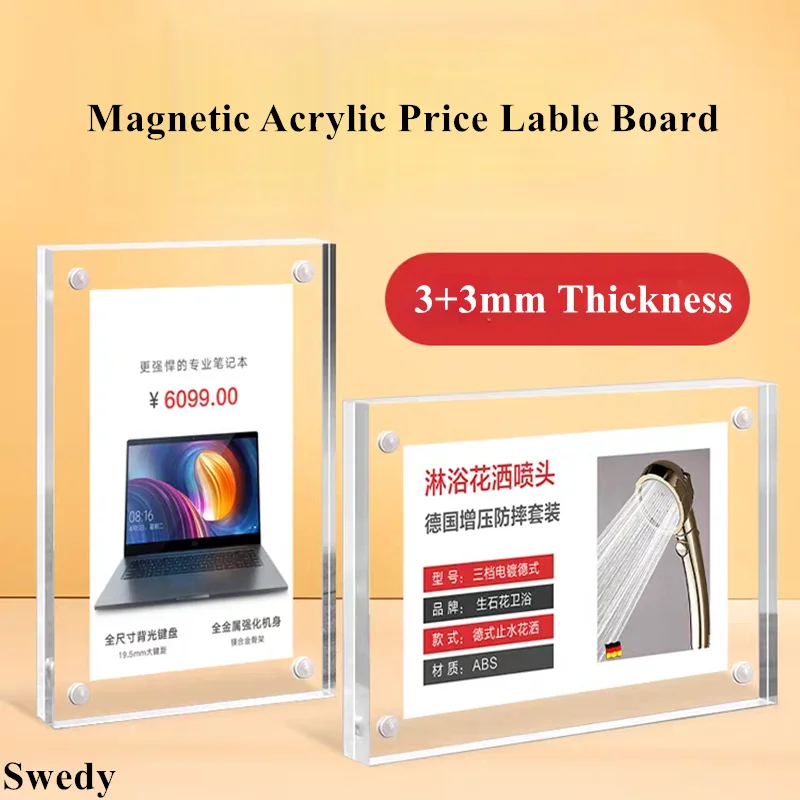 

A6 10X15CM Magnetic Acrylic Sign Holder Menu Paper Photo Picture Poster Frame Wall Shelf Stick Price Label Holder Tags