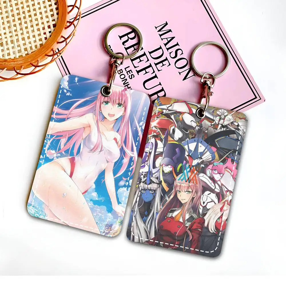 Anime DARLING In The FRANXX Rectangle ID Card Case Keychain Access Card Bag Key Tag Ring Leather Card Holder Key Ring Access