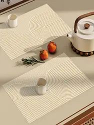 Tesslin placemat polyester yellow geometric and gold leaf pattern non-slip insulation table decoration mat dining room decoratio