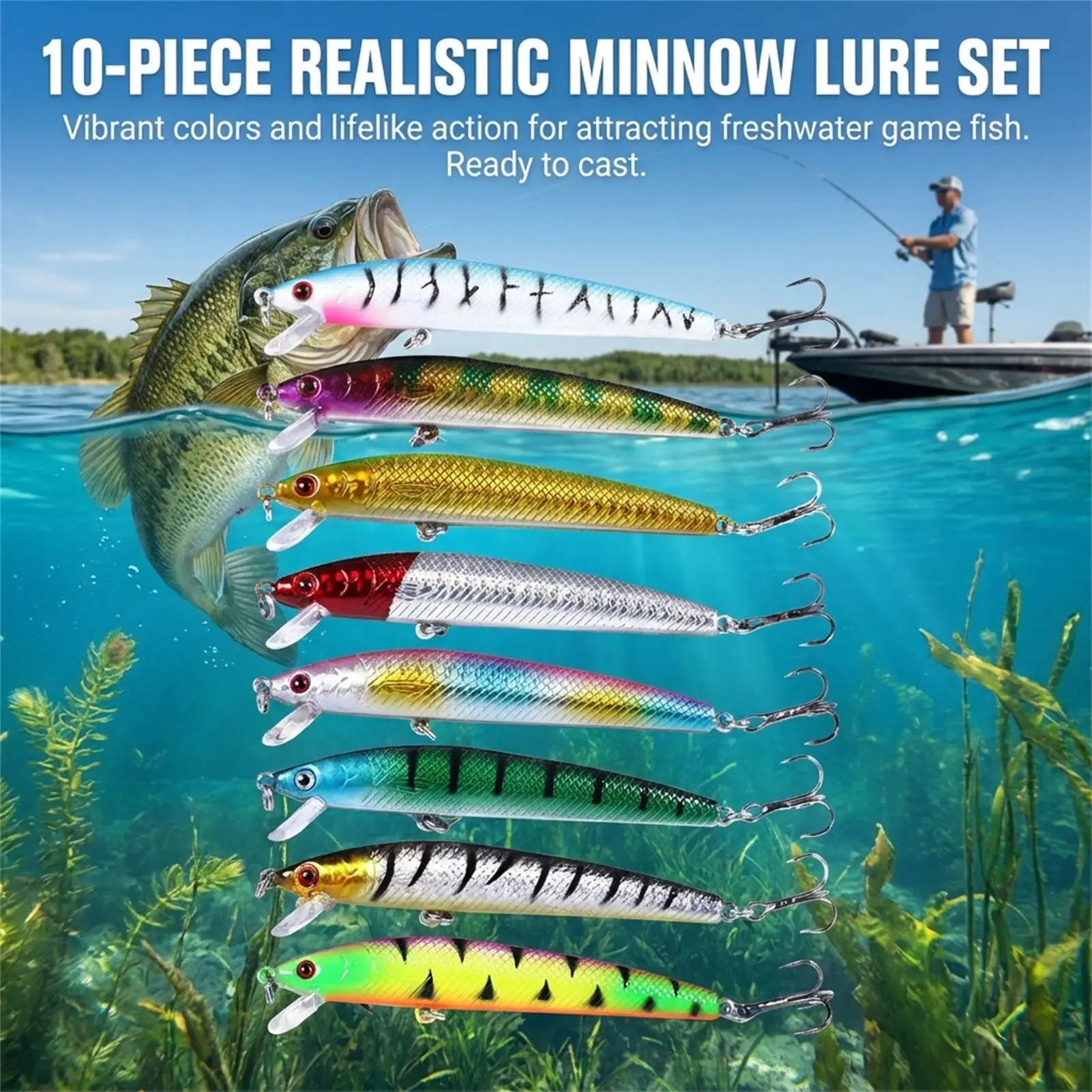 Señuelos de pesca flotantes portátiles – Kit agua dulce y salada - imagen 5