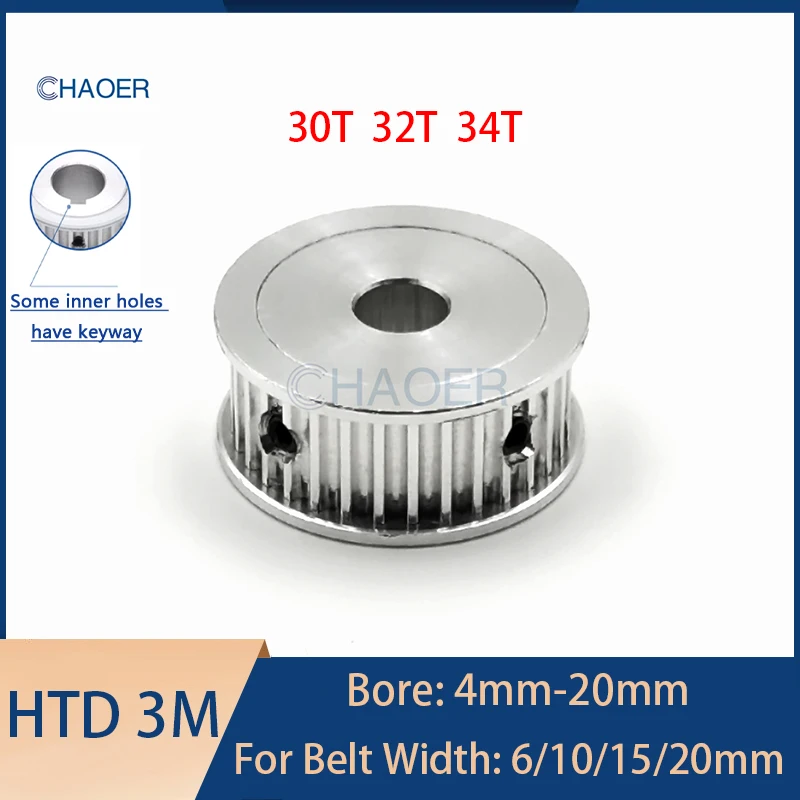

HTD 3M 30 32 34 Teeth Timing Pulley Keyway Bore 4mm-20mm For Belt Width 6/10/15/20mm Synchronous Wheel 3M Drive Gear Sheave