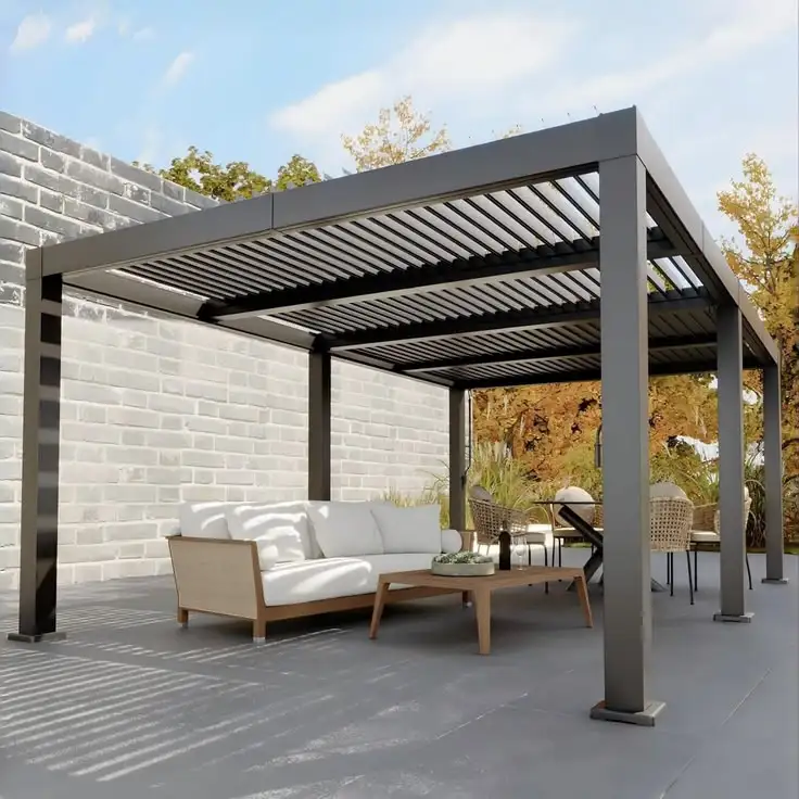 

Customized Affordable Long Lasting Use Pavilion with Electrically Controlled Shutters Rectangular Pergola Backyard Gazebo