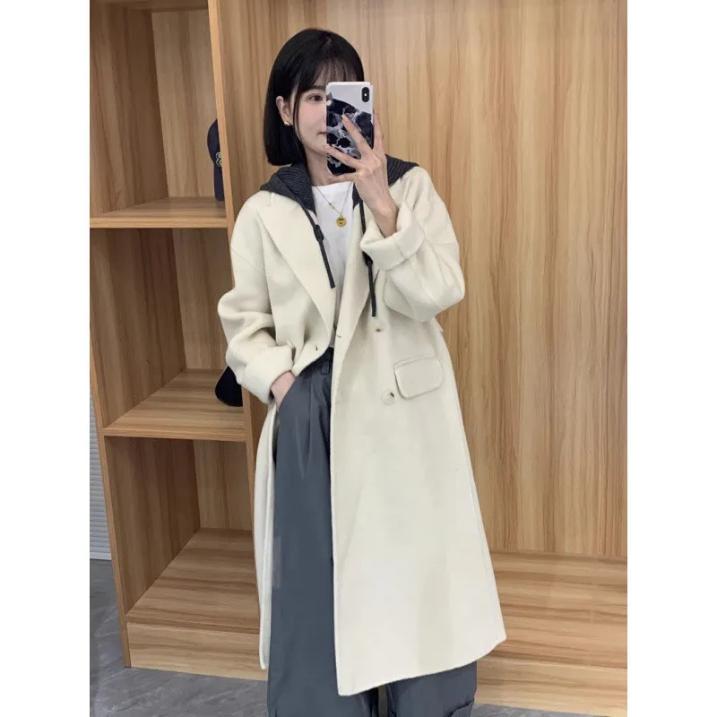 

High-end double-sided cashmere coat women's medium and long 2023 autumn and winter new Korean version loose wool coat