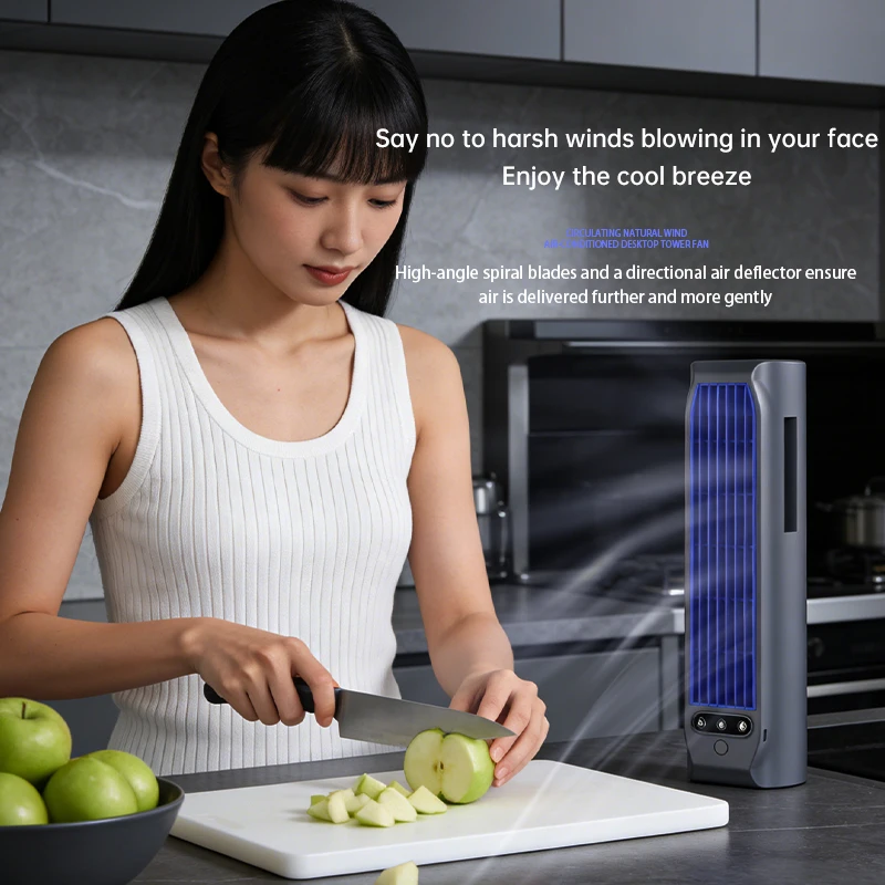 Portable Wall-Mounted Bladeless Tower Fan, 3 Speed Quiet Cooling Desk Fan, 2-in-1 Fan & Phone Stand, Multi-Scene Applicable image 2