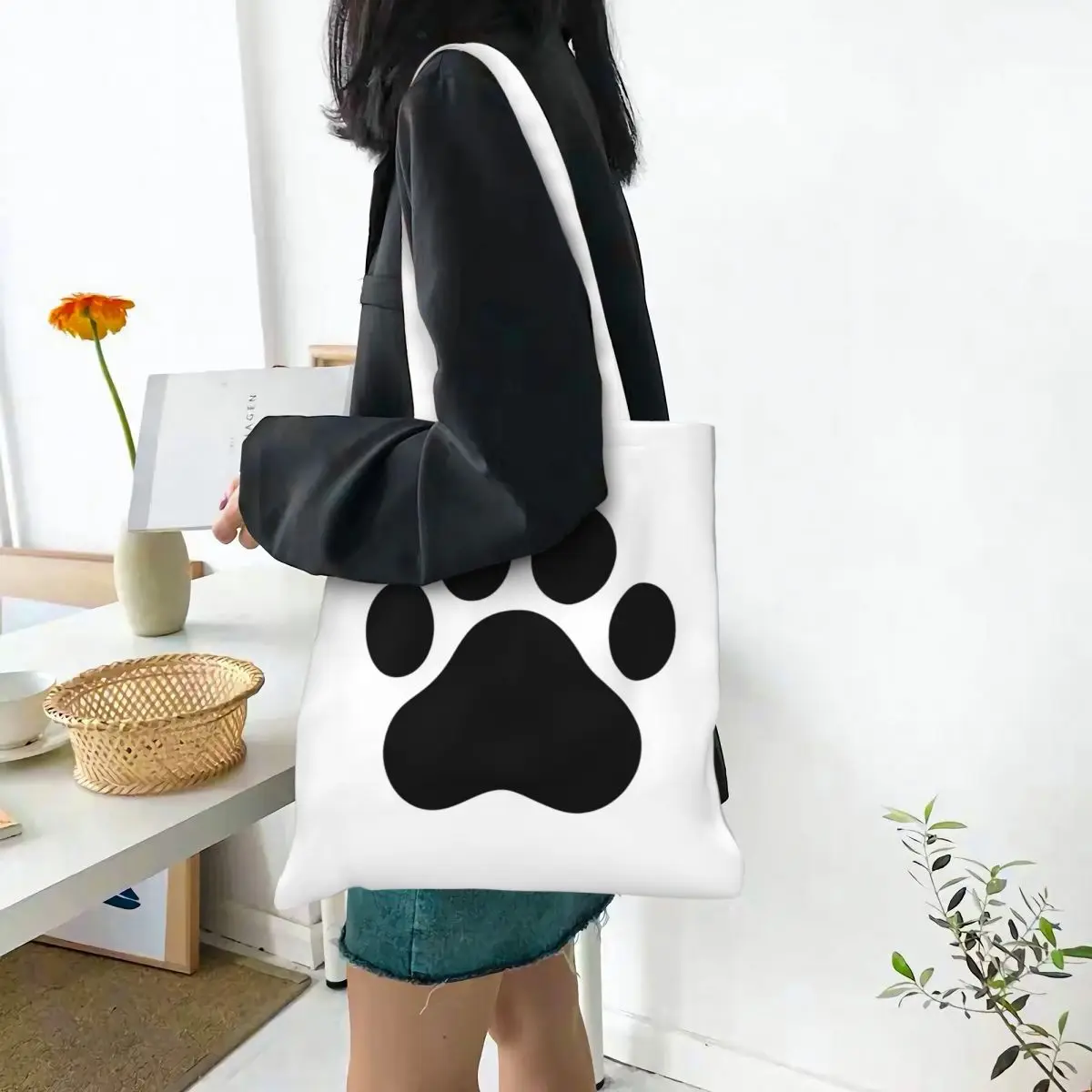 Dog Paw French Bulldog Cartoon Canvas Tote Bag Aesthetic Large Capacity Trend Bags for Unisex