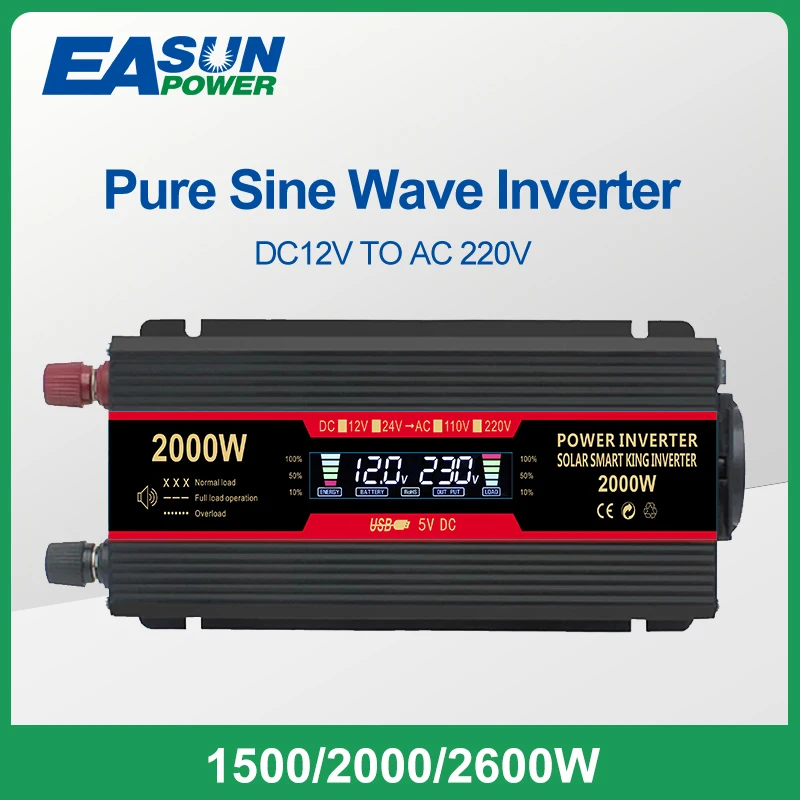 Power Car Inverter Modified Sine Wave 1500W/2000W/2600W Solar Inverter DC12V to AC 220V Dual USB Transformer Converter EU Socket