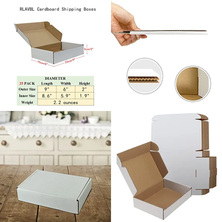 

9x6x2 Inch Shipping Boxes Set of 25, Small Corrugated Cardboard Box, Mailer Boxes for Packing Small Business