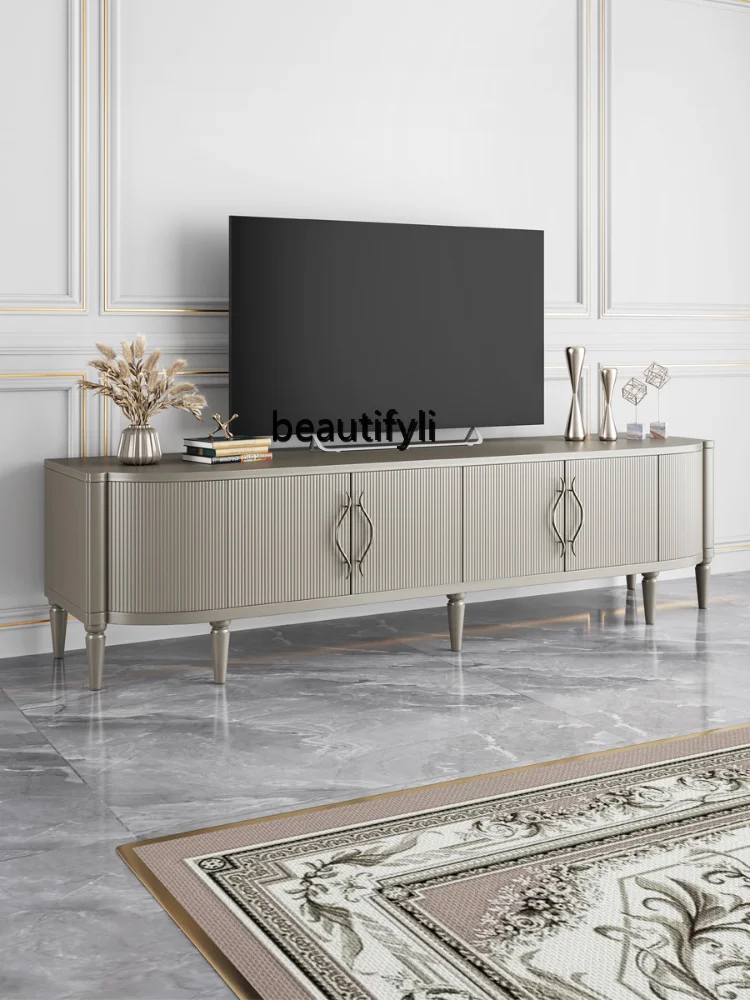 Solid Wood TV Cabinet Post-Modern Champagne Coffee Table TV Cabinet Living Room Audio Video Appliances Shelf Floor Cabinet