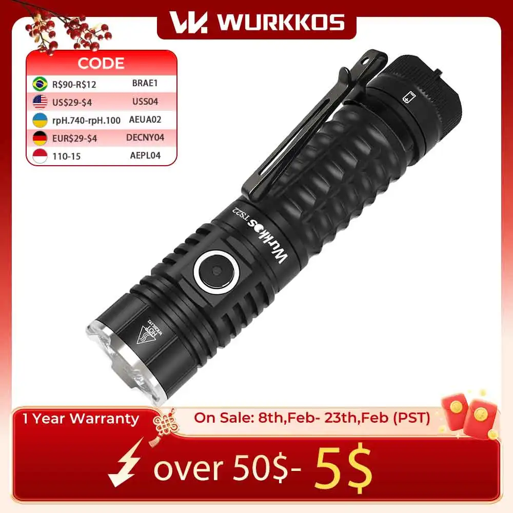 Wurkkos TS22 Sạc 21700 Đèn LED XHP70.2 Mạnh Max 4500LM IP68 Có Nam Châm Đuôi & Ngược Sạc Cho Đi Bộ Đường Dài