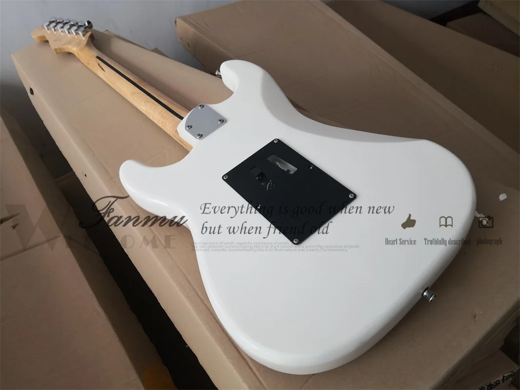 custom 6 string guitar,white guitar,basswood body,tremolo bridge ,SSH pickup black pickguard