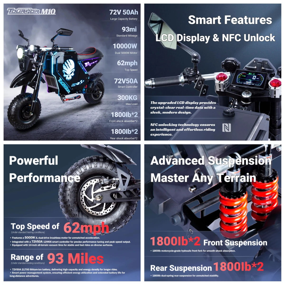 10000W Electric Motorcycle 72V 35Ah Battery Full Suspension Dual 14 Inch US EU Stock  MTB
