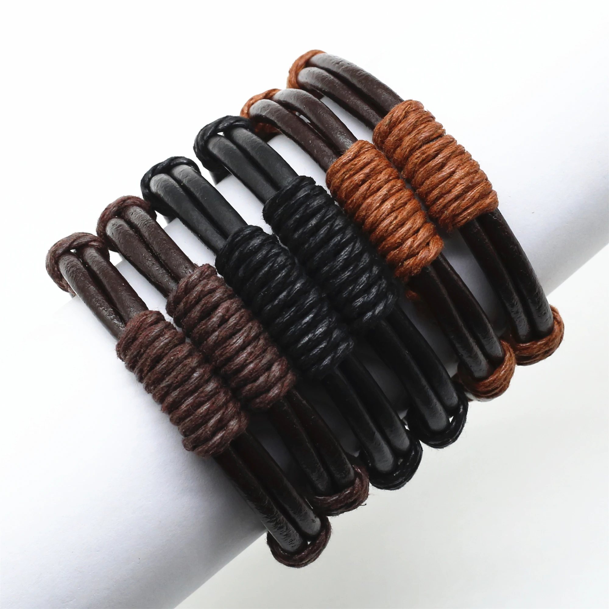 WestBull Brown Khaki Genuine Men Leather Bracelets Charm Pulsera Women Bangle Male DIY Homme Jewelry Accessories