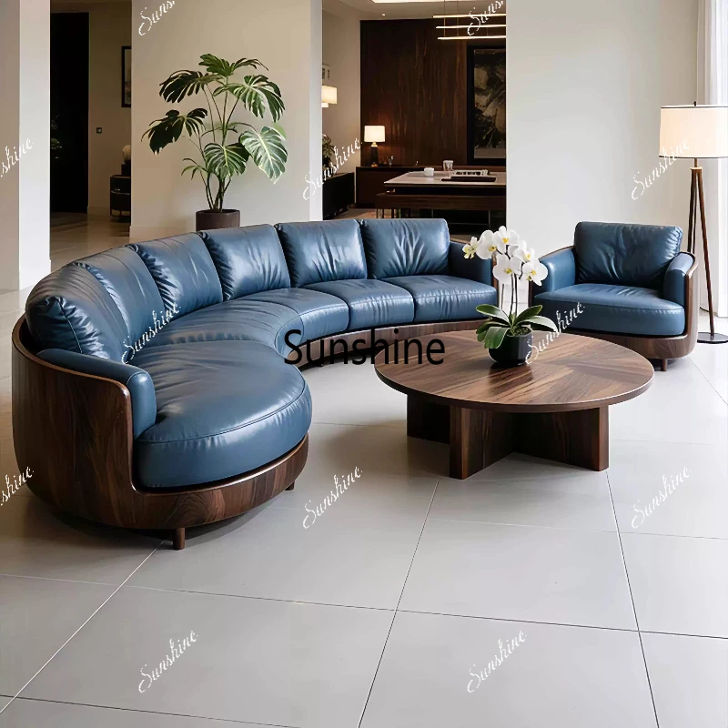 

New Chinese solid wood living room corner curved Italian sofa reception living room customization