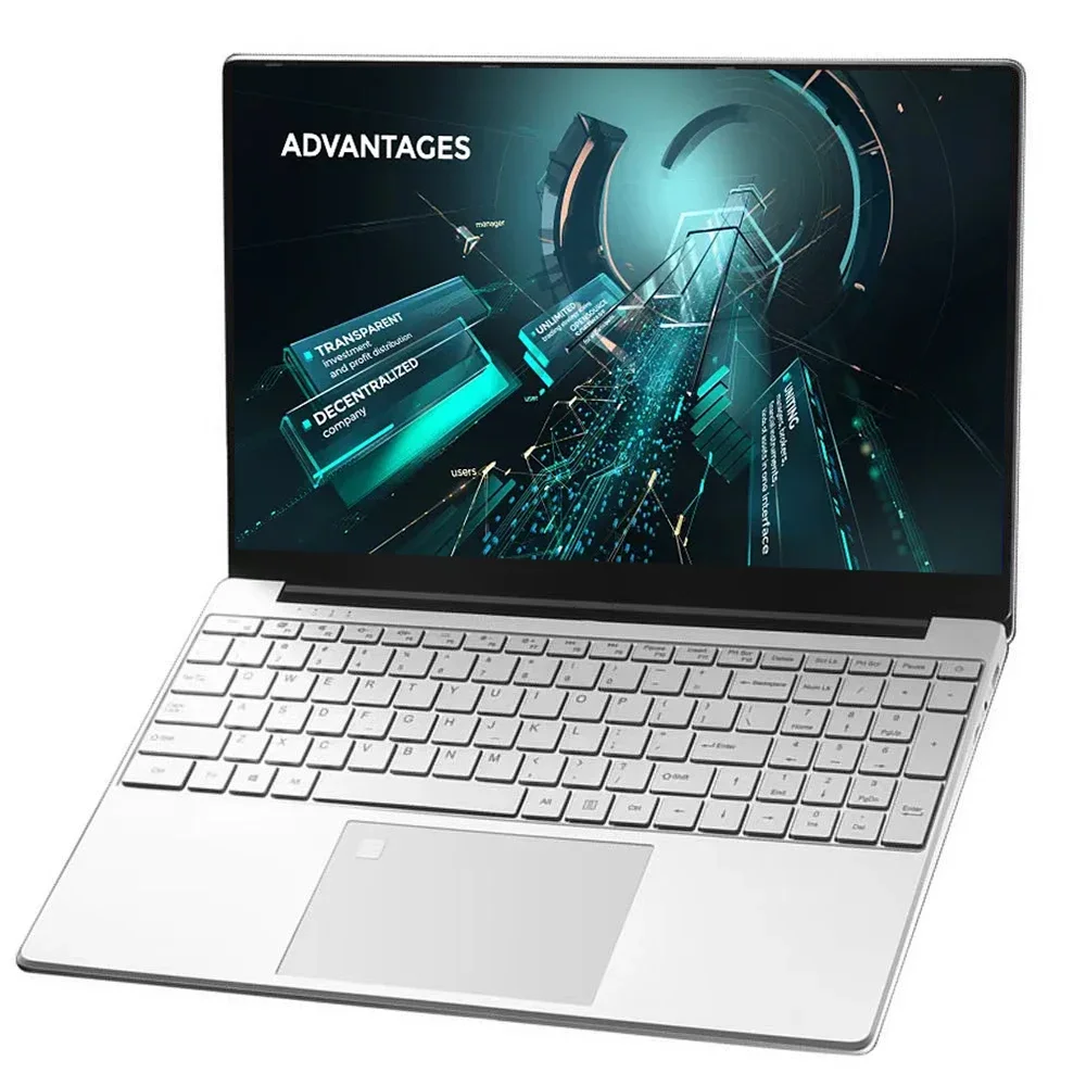 Ordinateur portable argenté avec processeur N5095, écran Full HD 15.6x1920 IPS, design élégant pour la performance et la productivité, 1080 pouces