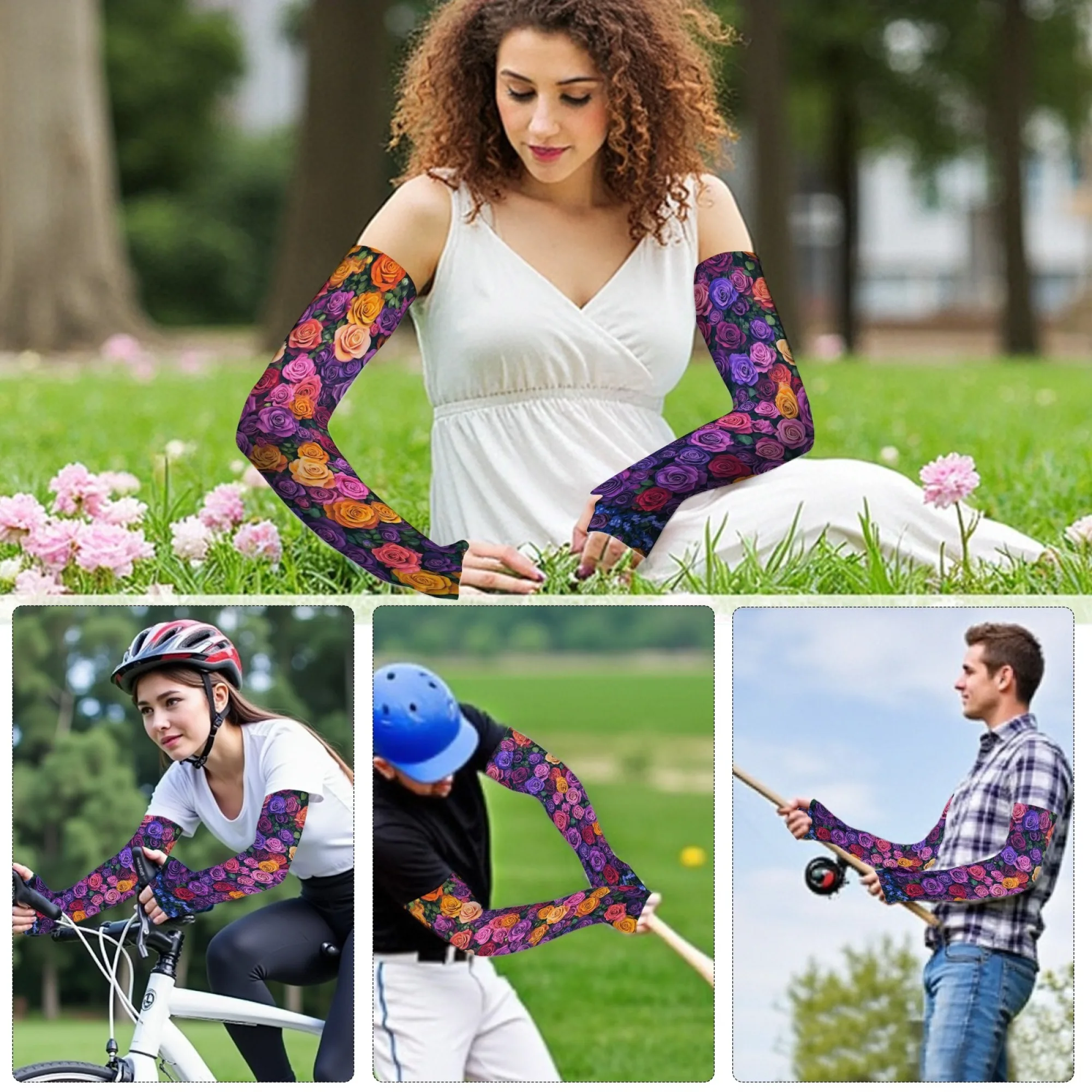Mangas protectoras para jardinería, divertidas, rosas coloridas, suaves, transpirables, antideslizantes, unisex, para deportes al aire libre, protección solar