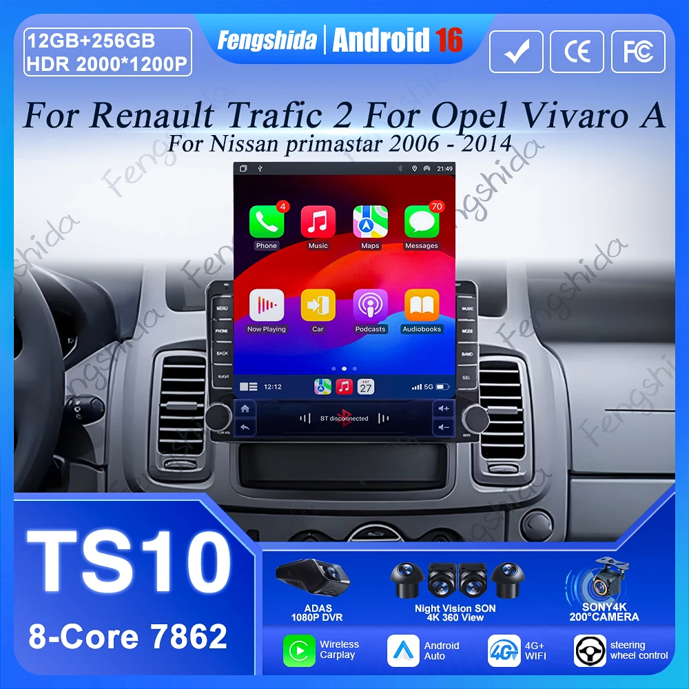 9.7 Inch For Renault Trafic 2 For Opel Vivaro A For Nissan primastar 2006 - 2014 Navigation GPS Carplay Android Auto 4G No 2din