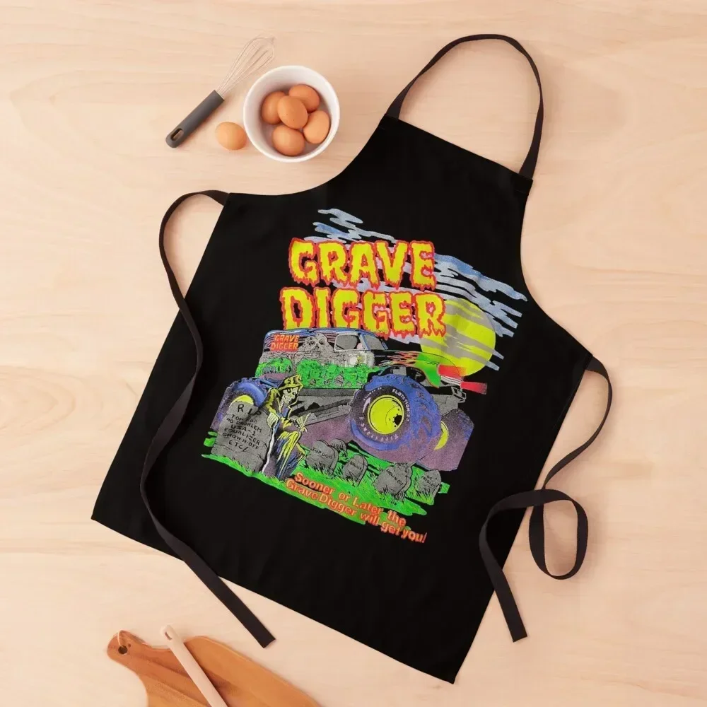 Grave Digger Will Get You Racing Vintage Apron Kitchens Accessories nail tech supplies Beauty Apron