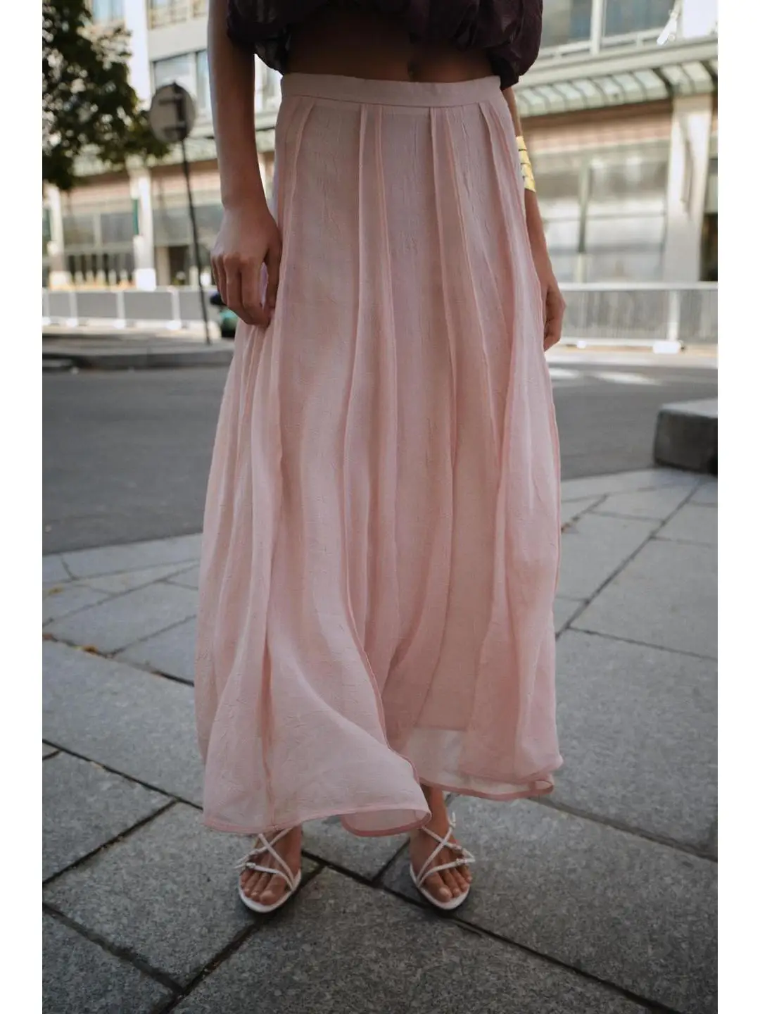 

Милая юбка-миди с высокой талией, прозрачная вышивка, силуэт трапециевидной формы для женщин, лето 2025 г., без бренда