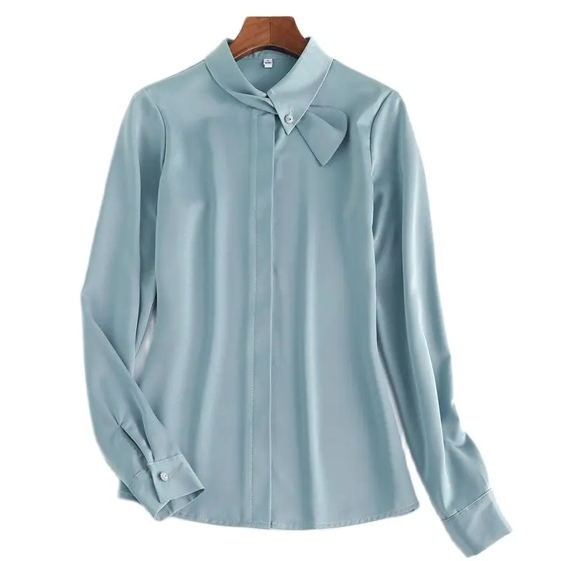 Lenshin New Fabric High-quality Smooth and Soft O-Neck Shirt for Women Blouse Elegant Tops Long Sleeve Office Lady Work Wear