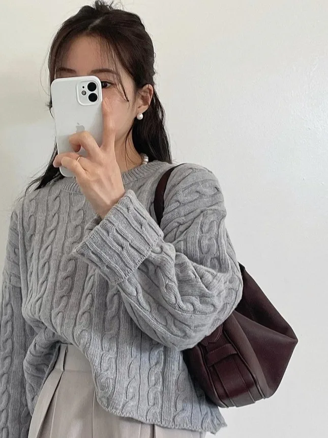 

Unique Design Knitted Sweater Women's Long Sve Twist Knitwear Autumn Faion Ba Split Turtlene Casual Comfortable Top