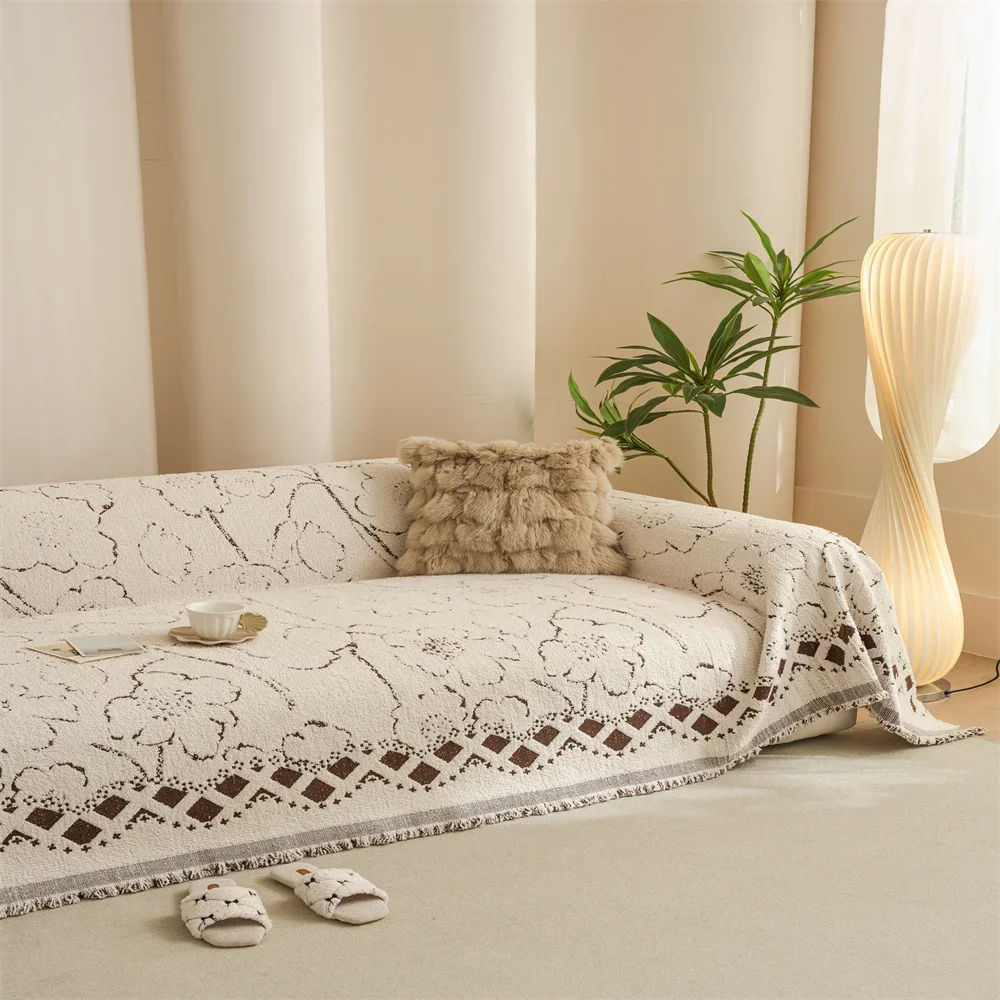 Retro French Style Light Luxury Universal Sofa Cover Non-Slip All-Season High-Quality Fabric Slipcover for Home Decor Anti-Cat
