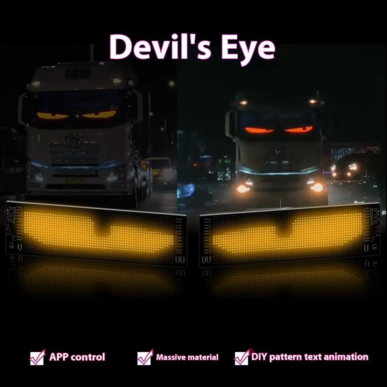 Devil Eyes for Car - Flexible LED Eye Light for Truck Windshields DIY Personalized Dynamic LED Big Eye Lamp for Vehicle Window