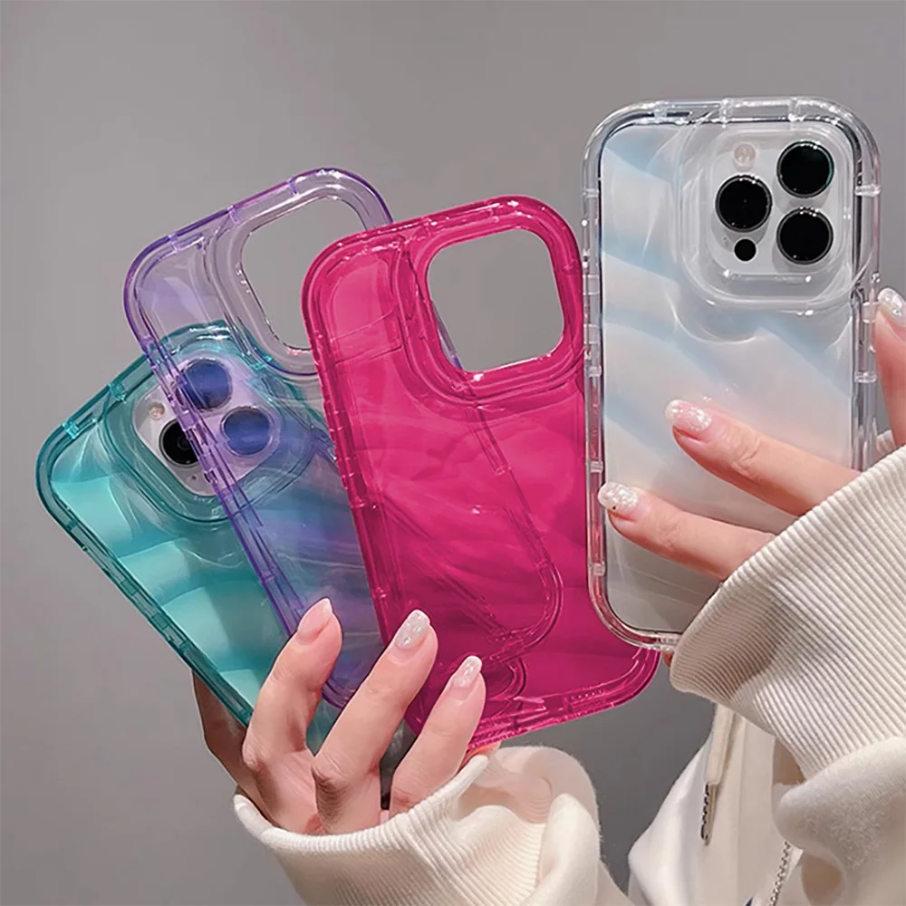 3D Laser Wave Texture Phone Case For iPhone 15 13 12 11 14 Pro Max 7 8 Plus X XR XS SE 2020 2022 Shockproof Soft Silicone Cover