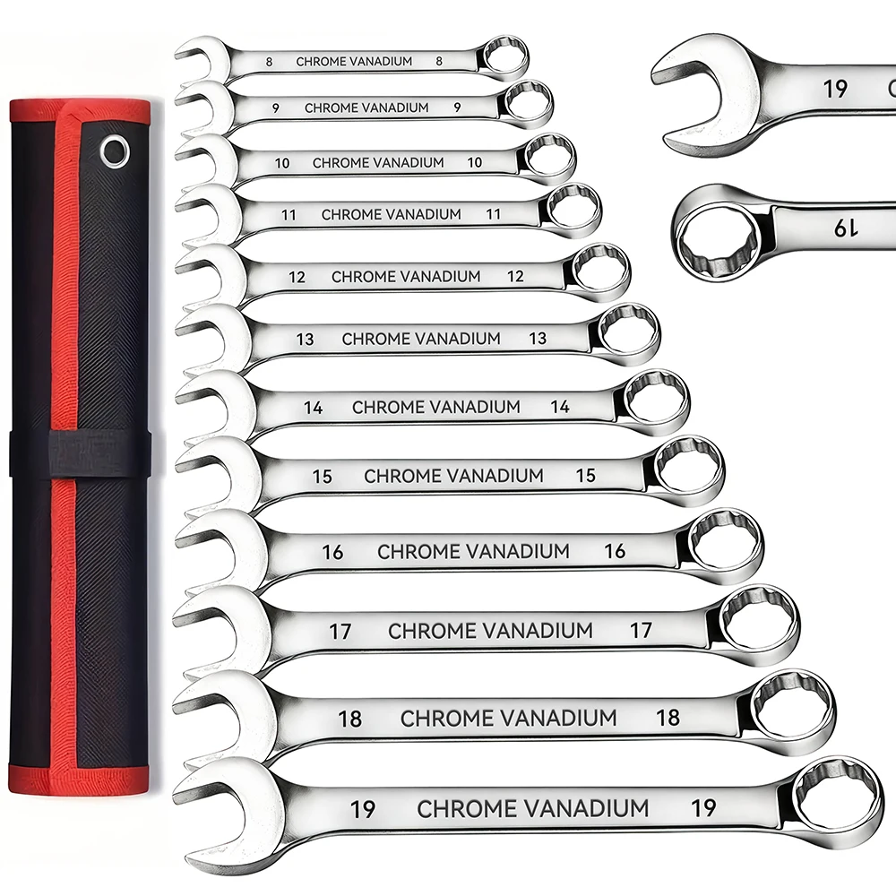 Wrench Set - with Canvas Bag Packaging, Auto Repair Set, Chrome Vanadium Steel Wrench Tool, Plum And Dual-Purpose Type