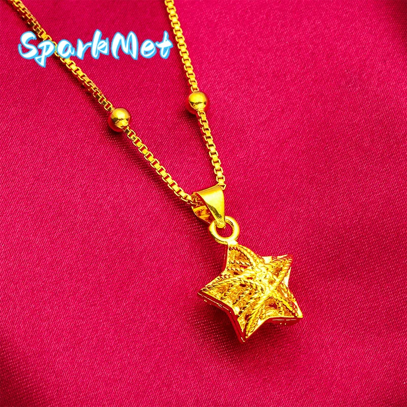 

Подвеска SparkmetHollow Star на тонкой цепочке для женщин, 24-каратное золото, AU999 | Полированные звездочки на изящной цепочке, сияющие на каждый день.