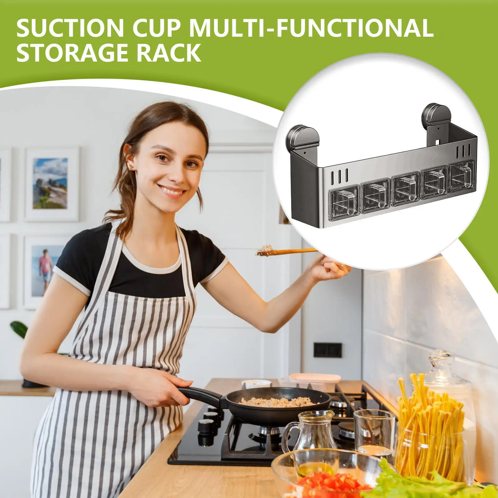 

Seasoning Shelf Suction Cup Double Layer Seasoning Rack No Drilling Space Saving Wall Jar Bottle Display Organization Solution