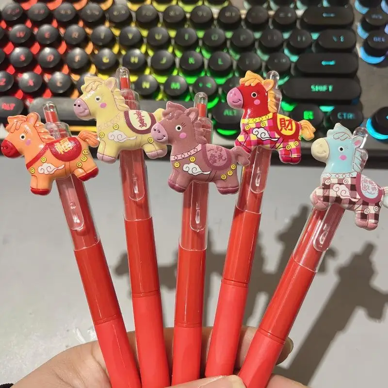 

2/5Pcs New Pony Pens Cute Cartoon 0.5mm Neutral Pens Students Stationery School Supplies Year Of The Horse Kids Gifts