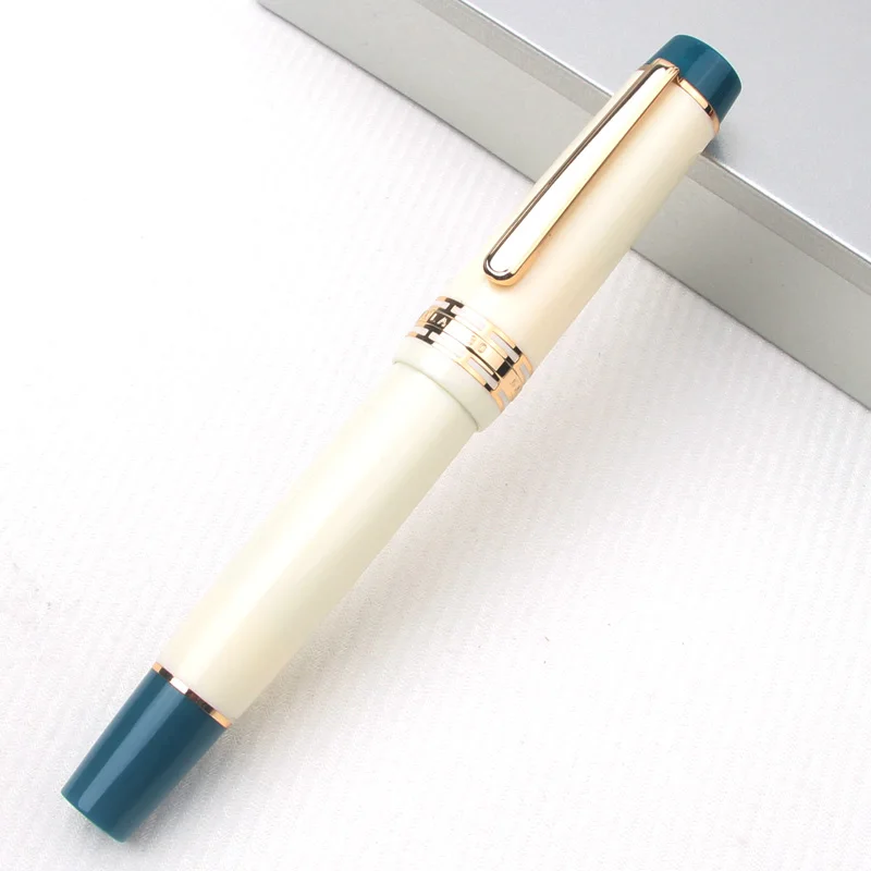 Yongsheng 630 Ivory White Resin Piston Fountain Pen Black Cap No.8 Iraurita Nib Silver Clip Balanced Body Student Writing Pen