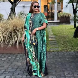 2024 New Rayon Fashion Oversize African Women Clothing Dubai Dashiki Abaya Free Size Print Design With Scarf Loose Long Dress