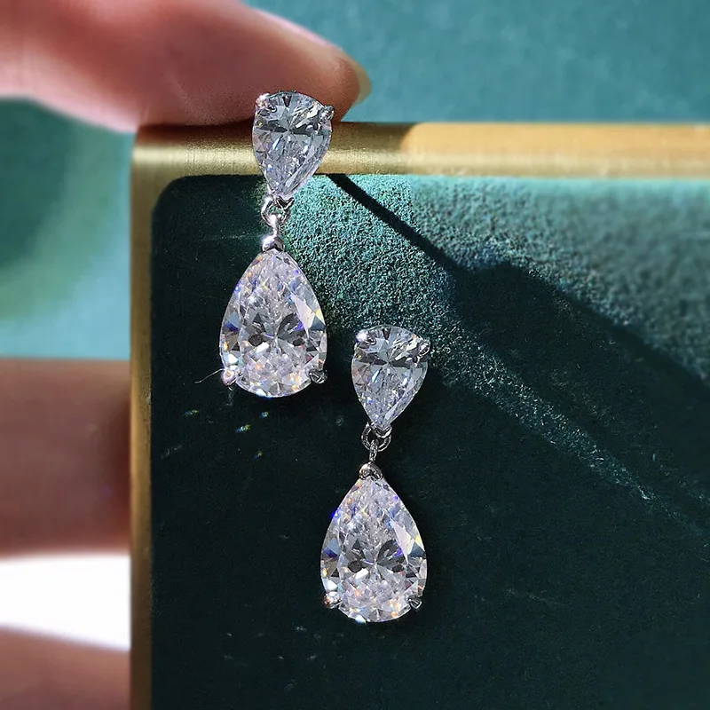 Pendientes colgantes de diamantes de moissanita para mujer, aretes de gota de boda de plata de ley 100% 925 auténtica, regalo de joyería de promesa