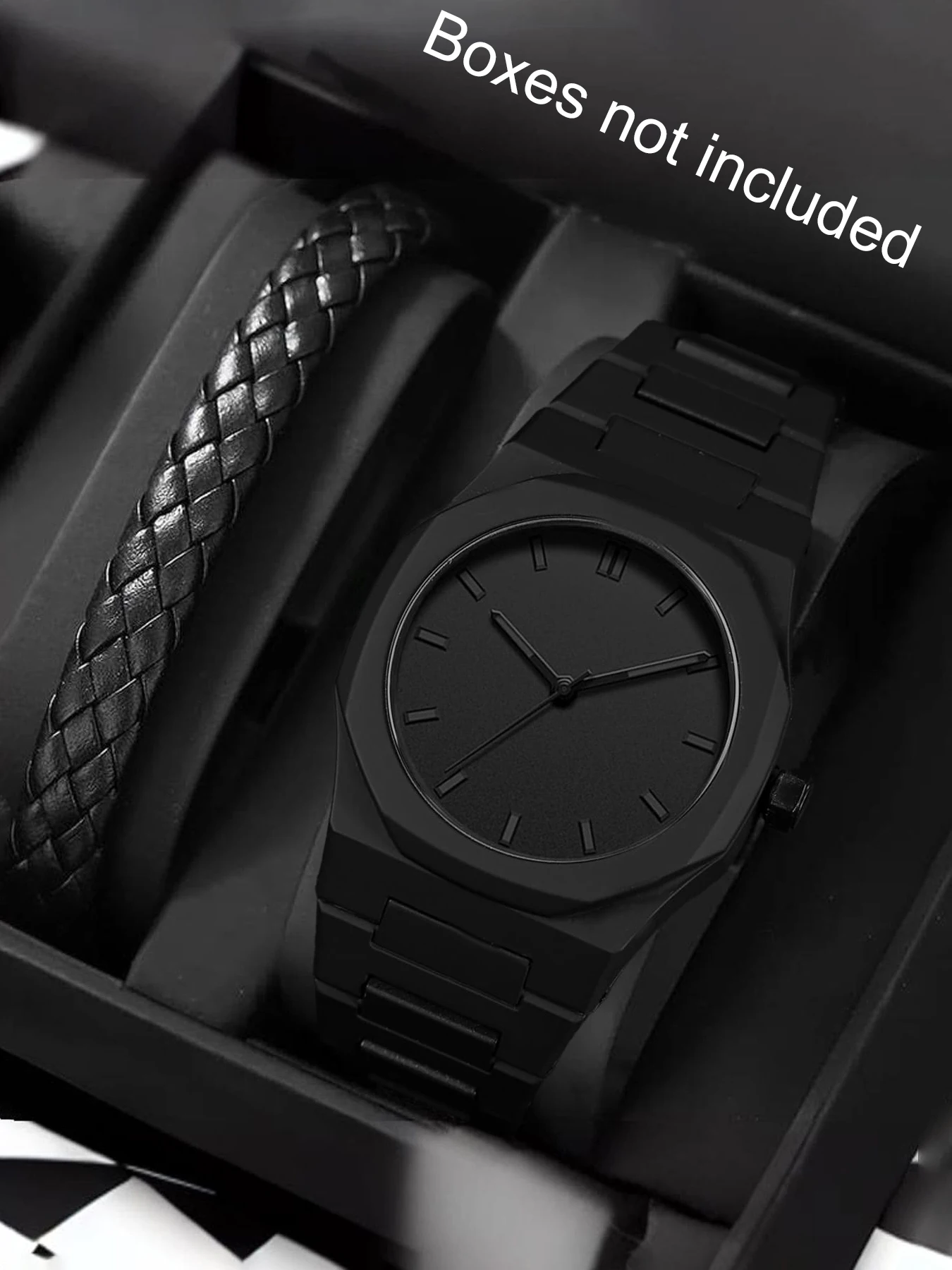 2-piece Light Luxury Fashion Octagonal Versatile Men's Business Quartz Watch Premium Sense Set