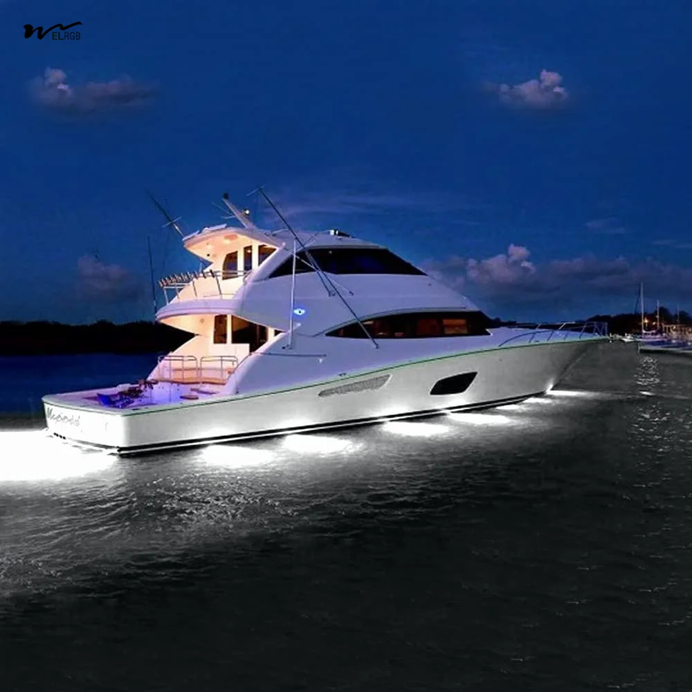 ثنائي اللون 42LED أضواء القارب الذكية IP68 مقاوم للماء ضوء تحت الماء مع زر واحد التحكم مستوى اللون الأزرق الأبيض للبحرية