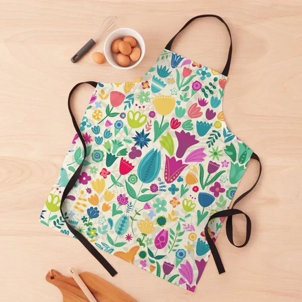 

Maximum Folk Scandinavian Floral Pattern light Apron Kitchens Accessories with personal logo Costume Waiter Apron