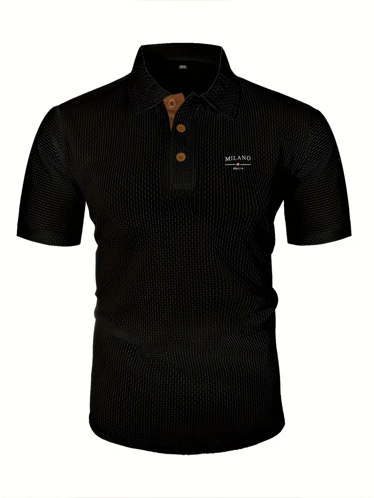 Milano Italia Herren Waffelstrick Kurzarm-Poloshirt Lässiges Mode-Golf-T-Shirt mit Kontrastknöpfen – Detail 2