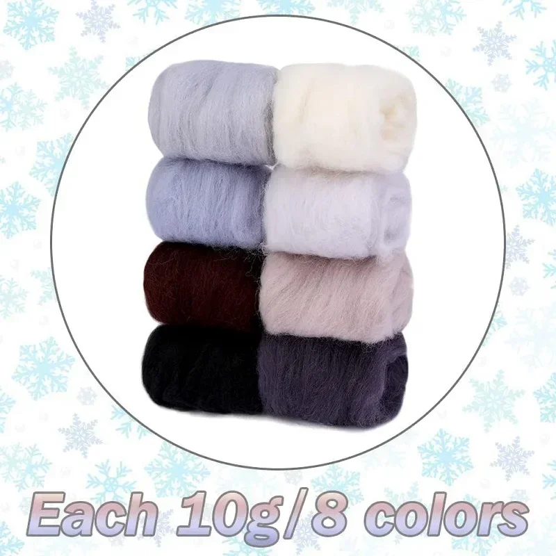 

LMDZ Grey 10g 8Color Needle Felting Wool Bulk Nature Wool Roving Yarn Hand Spinning Wool for DIY Craft Materials and Craftsmen