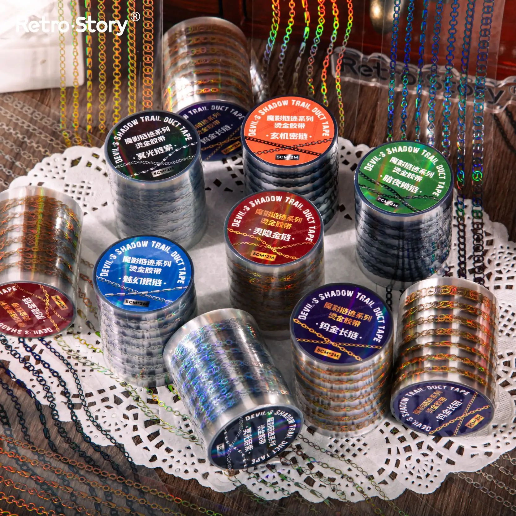 5x200cm Industrial Retro Chain Loop Tape, Tearable Continuous Pattern, Journal Scene Border Base Supplies