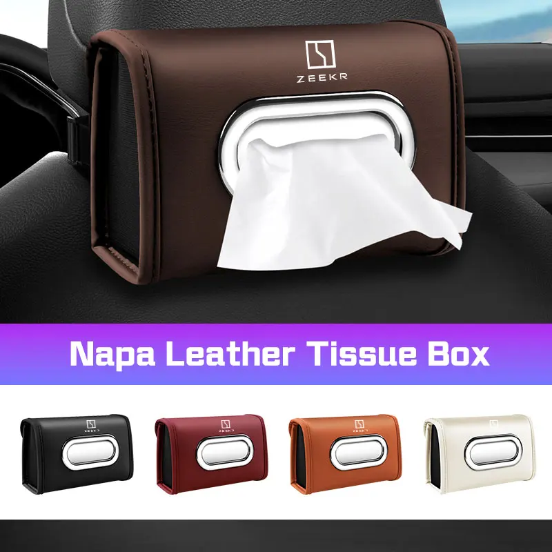 Nappa Leather Car Tissue Bag Backrest Hanging Paper Case For ZEEKR 001 007 009 X MIX 7X 9X M-Vision Auto Armrest Box Accessories