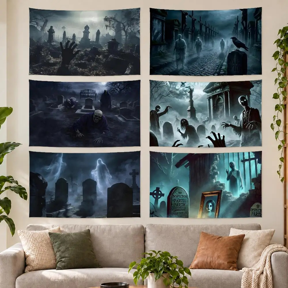 Night Of The Dead Spirits In The Cemetery Tapestry Outdoor Parties Bedrooms Living Rooms Dorm Rooms Wall Decor Banners Gifts